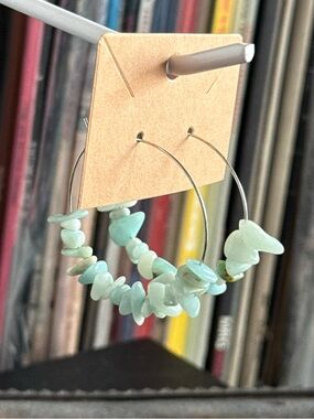 Rock & Vibe Amazonite Silver Tone Hoop Earrings Boho Hippie Bohemian